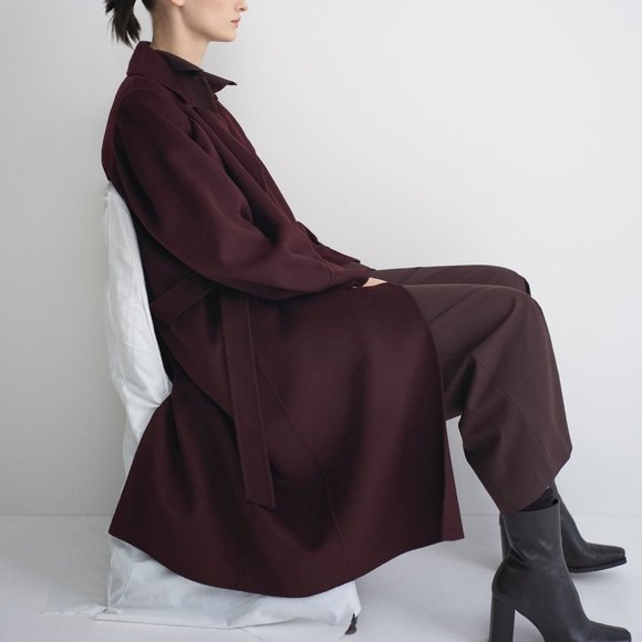 Zara Handmade Belted Wrap Wool Coat Wine - Picture 5 of 10